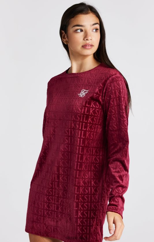 SikSilk jenter rosa langermet t-skjortekjole i velur V8JH48345 klær