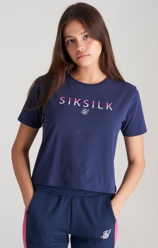 SikSilk jenter marineblå t-skjorte med beskåret logo V8JH48325 klær