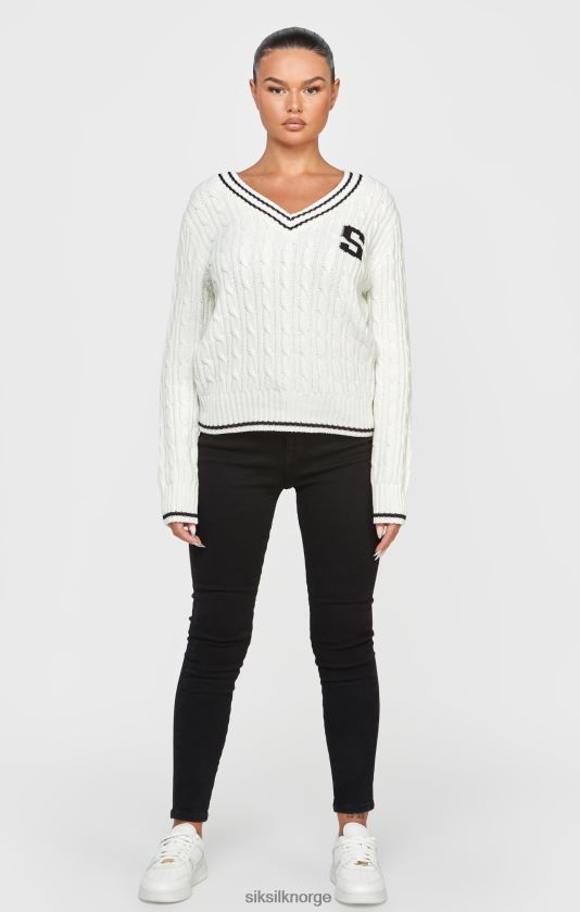 SikSilk kvinner ecru varsity kabelstrikket genser V8JH4879 klær
