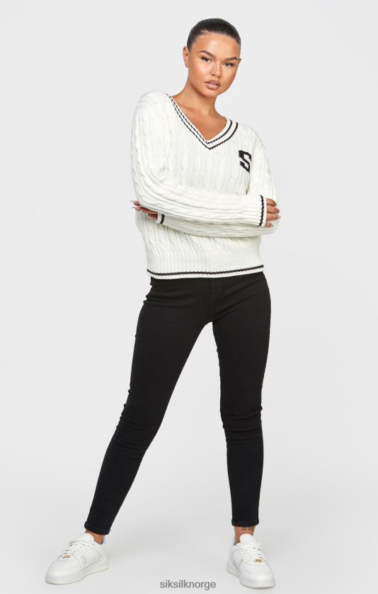 SikSilk kvinner ecru varsity kabelstrikket genser V8JH4879 klær