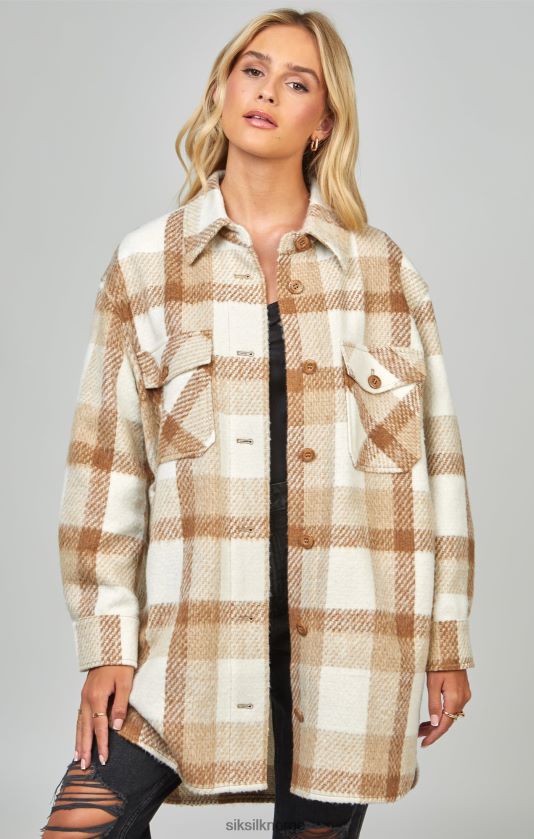 SikSilk kvinner beige rutete sjacket V8JH48137 klær