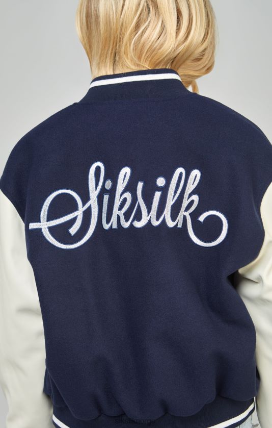SikSilk kvinner marineblå varsity bomberjakke V8JH48131 klær