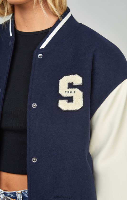 SikSilk kvinner marineblå varsity bomberjakke V8JH48131 klær