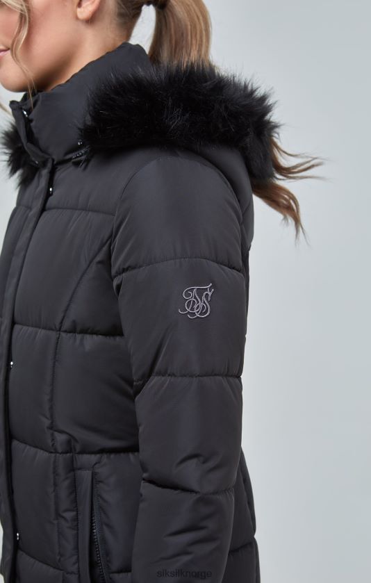 SikSilk kvinner svart langline-polstret parkas V8JH48129 klær