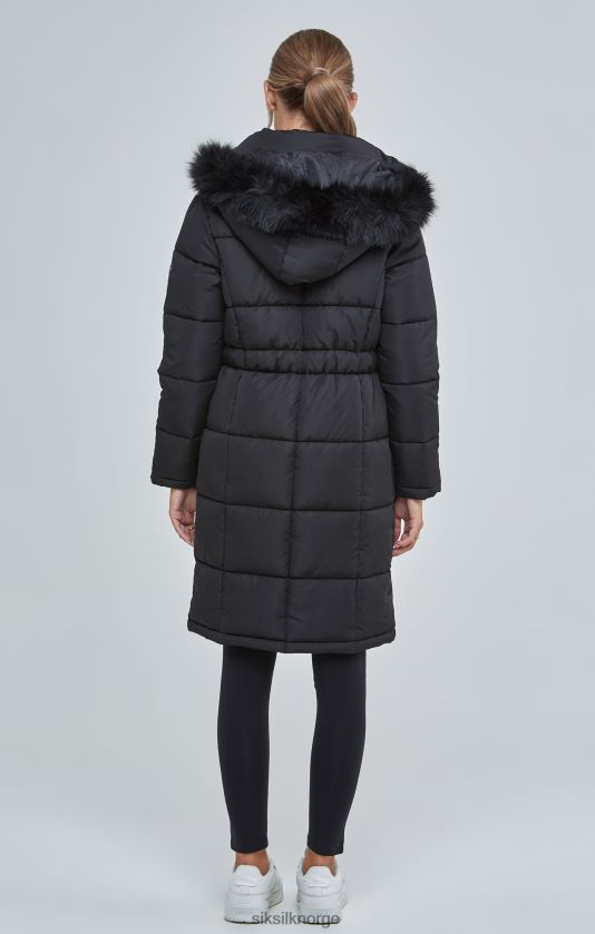 SikSilk kvinner svart langline-polstret parkas V8JH48129 klær