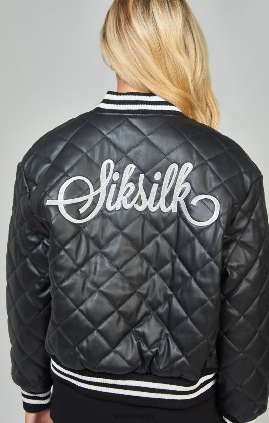SikSilk kvinner svart pu vattert universitetsjakke V8JH48135 klær