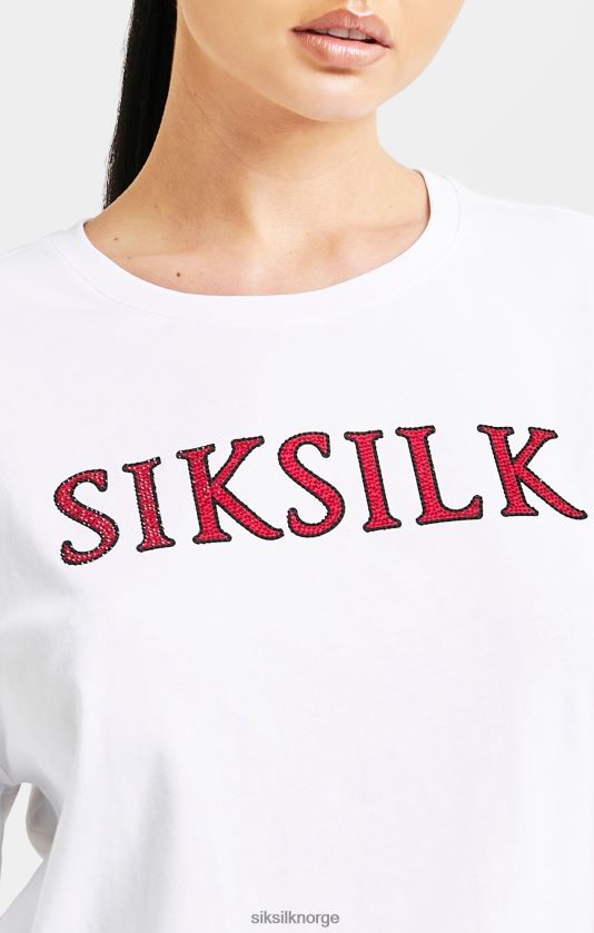 SikSilk kvinner hvit sparkle boxy crop t-skjorte V8JH4835 klær