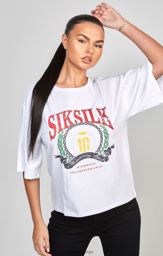 SikSilk kvinner hvit varsity crop t-skjorte V8JH4853 klær