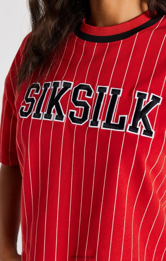 SikSilk kvinner rød t-skjorte med baseballstriper V8JH4844 klær