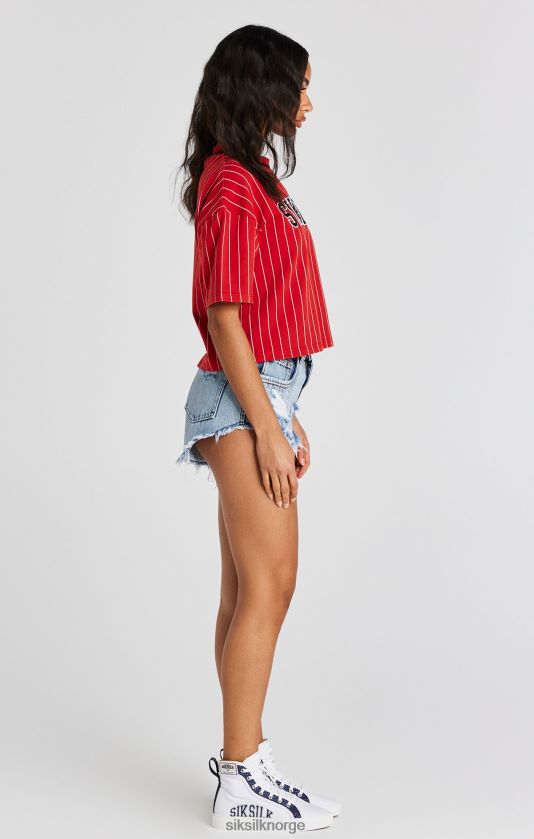 SikSilk kvinner rød t-skjorte med baseballstriper V8JH4844 klær