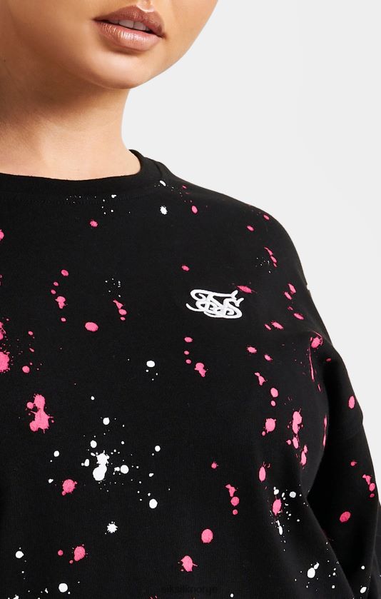 SikSilk kvinner svart malingssprut t-skjorte V8JH4867 klær