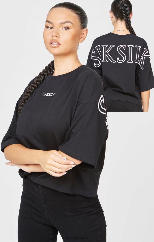 SikSilk kvinner svart merket crop t-skjorte V8JH4843 klær