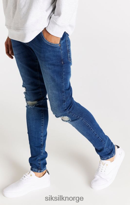 SikSilk menn blå distressed slim fit jeans V8JH48563 klær