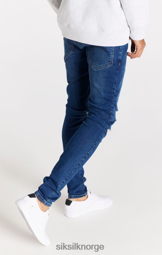 SikSilk menn blå distressed slim fit jeans V8JH48563 klær
