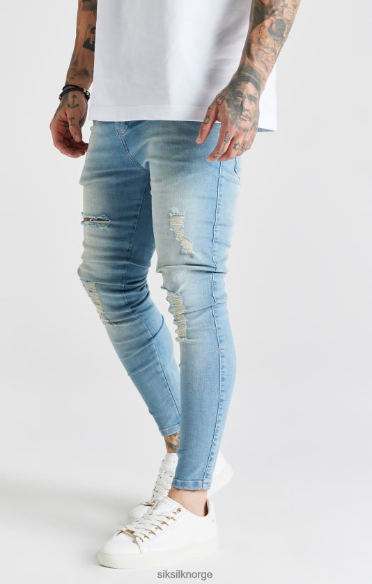 SikSilk menn blå vasket essensielle distressed skinny jeans V8JH48551 klær