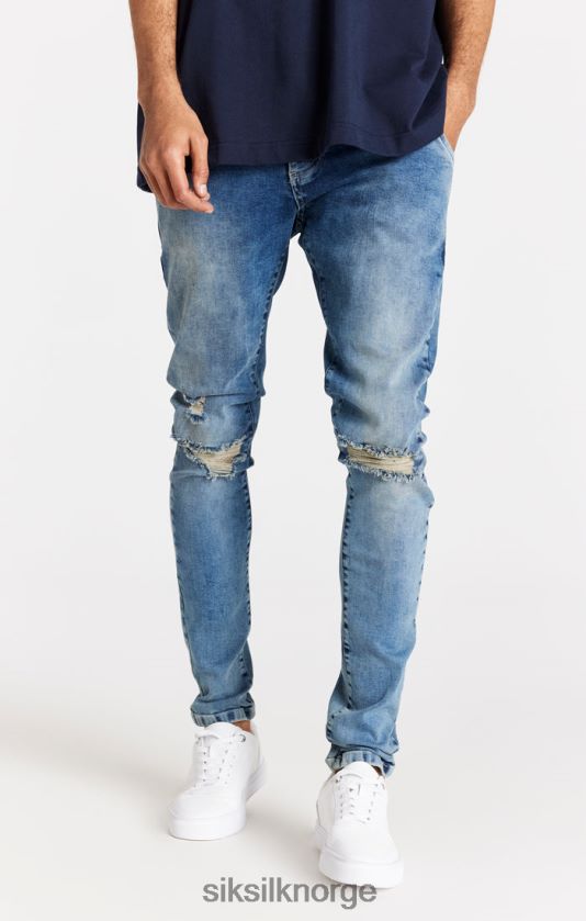 SikSilk menn lyseblå distressed slim fit jeans V8JH48558 klær