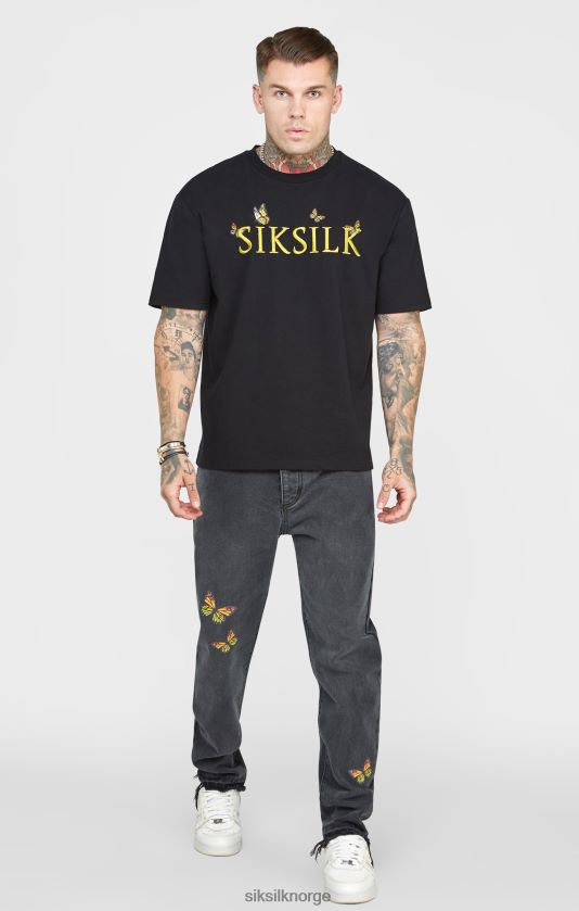 SikSilk menn svart sommerfugl denim med rett passform V8JH48562 klær