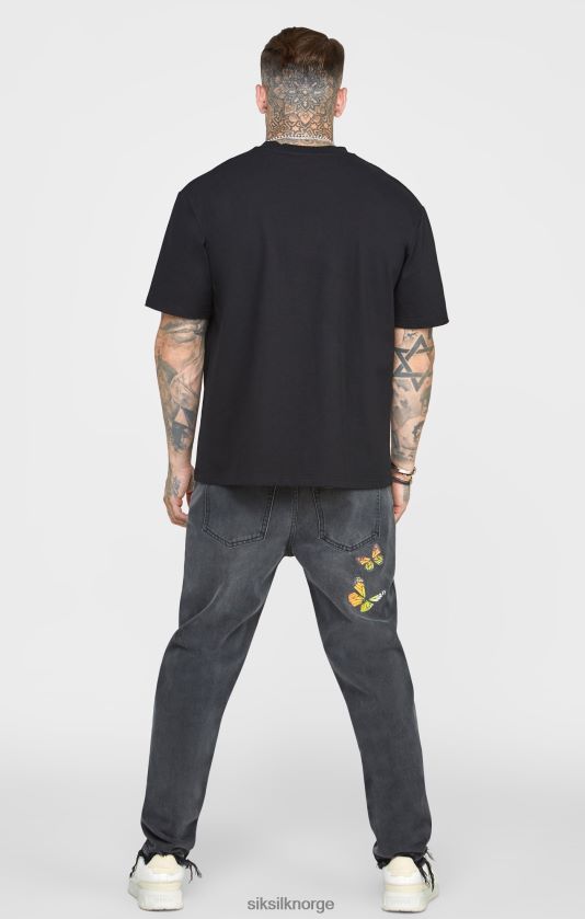 SikSilk menn svart sommerfugl denim med rett passform V8JH48562 klær
