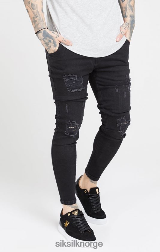 SikSilk menn svart vasket essensiell distressed skinny jeans V8JH48554 klær