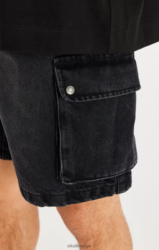 SikSilk menn svart denim cargo short V8JH48598 klær
