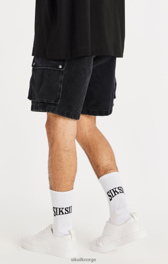 SikSilk menn svart denim cargo short V8JH48598 klær