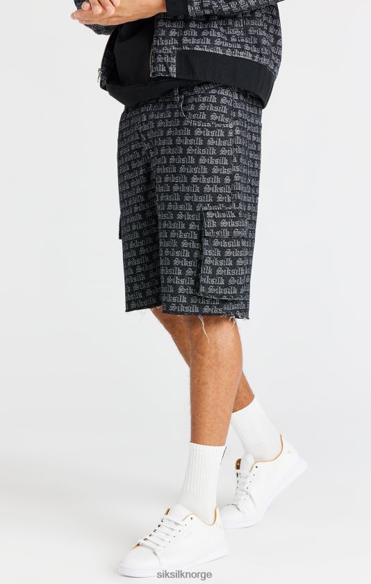 SikSilk menn svart jacquard denim cargo short V8JH48604 klær