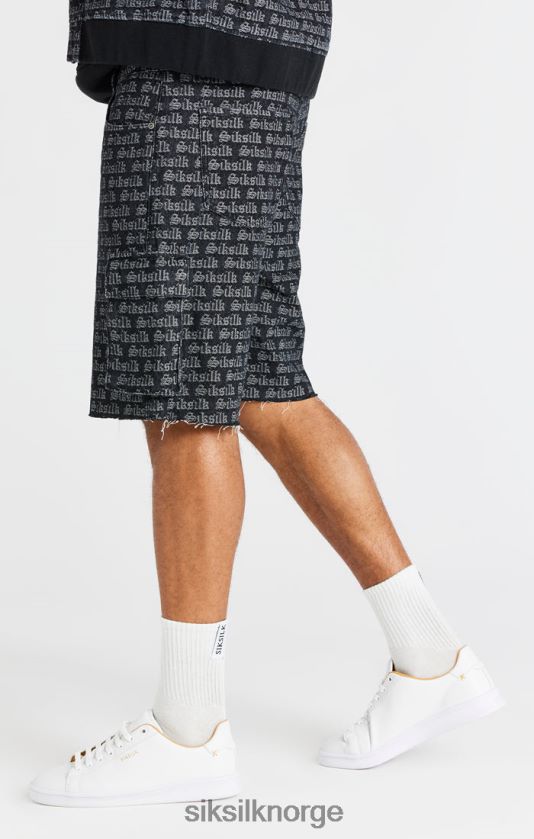 SikSilk menn svart jacquard denim cargo short V8JH48604 klær