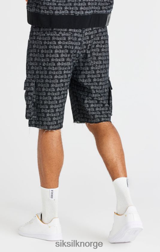 SikSilk menn svart jacquard denim cargo short V8JH48604 klær