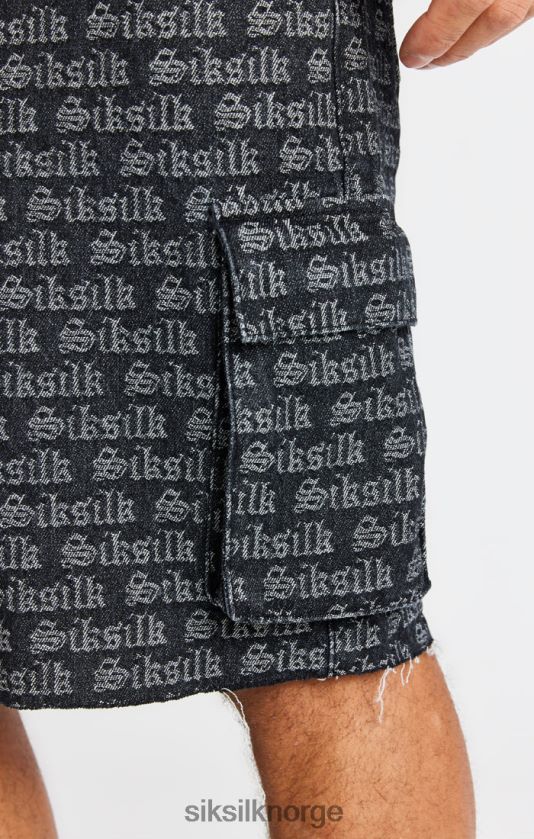 SikSilk menn svart jacquard denim cargo short V8JH48604 klær