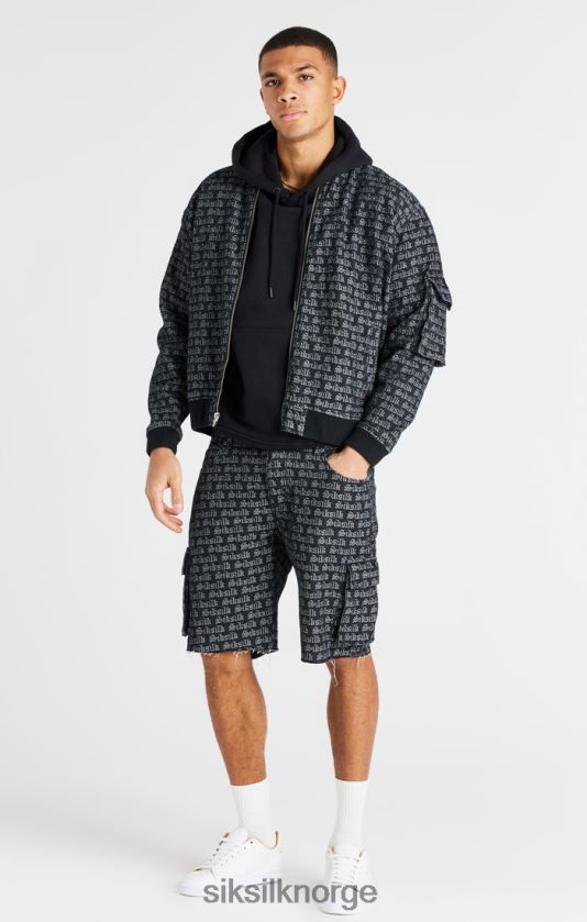 SikSilk menn svart jacquard denim cargo short V8JH48604 klær
