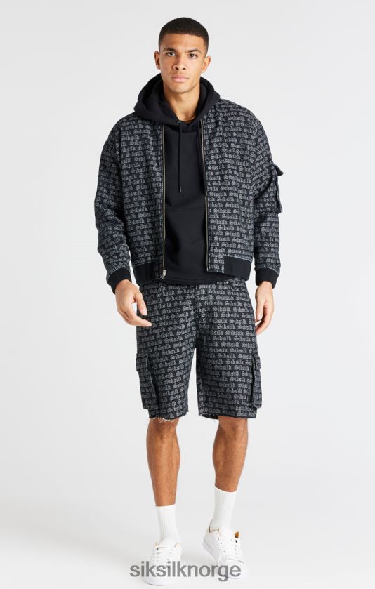 SikSilk menn svart jacquard denim cargo short V8JH48604 klær