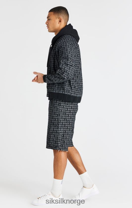 SikSilk menn svart jacquard denim cargo short V8JH48604 klær