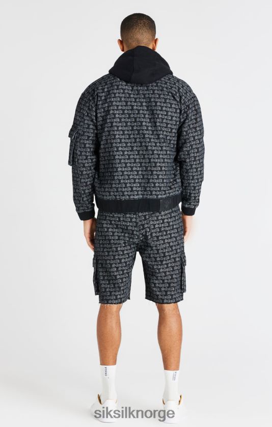 SikSilk menn svart jacquard denim cargo short V8JH48604 klær