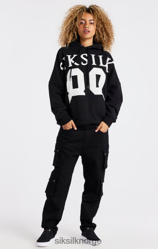 SikSilk menn sort drop shoulder hettegenser med avslappet passform V8JH48448 klær