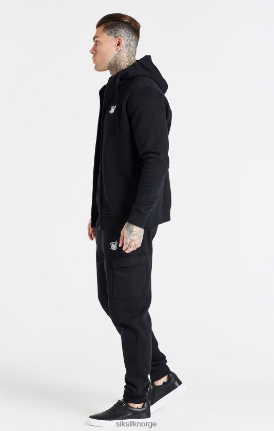 SikSilk menn svart essensiell hettegenser med glidelås gjennom trakt V8JH48427 klær