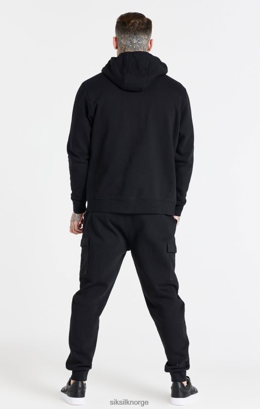 SikSilk menn svart essensiell hettegenser med glidelås gjennom trakt V8JH48427 klær