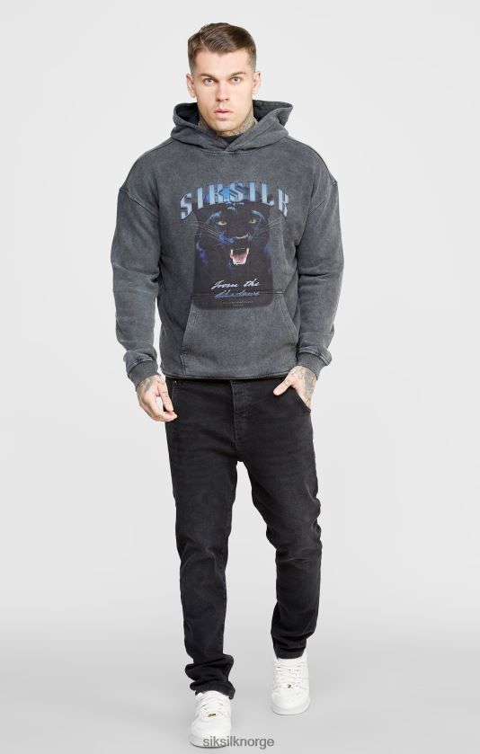 SikSilk menn svart grafisk slank hettegenser V8JH48440 klær