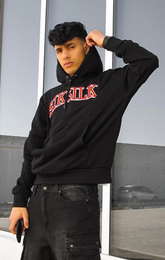 SikSilk menn svart oversized hettegenser V8JH48426 klær