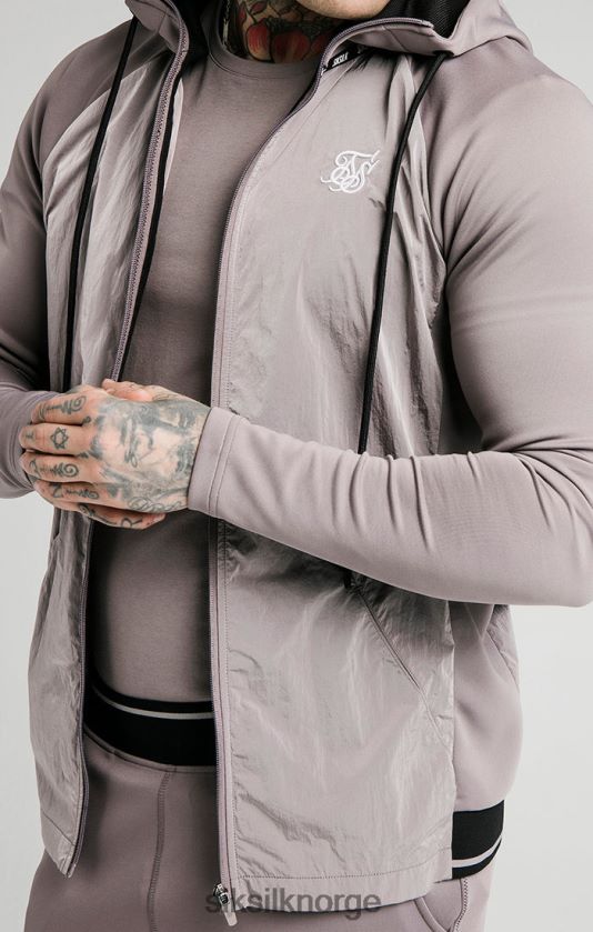 SikSilk menn tilpasse hettegenser med glidelås i knust nylon - grå V8JH48453 klær