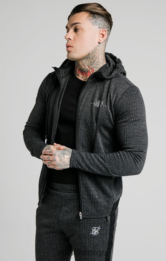 SikSilk menn tonal check agility hettegenser med glidelås - grå V8JH48451 klær