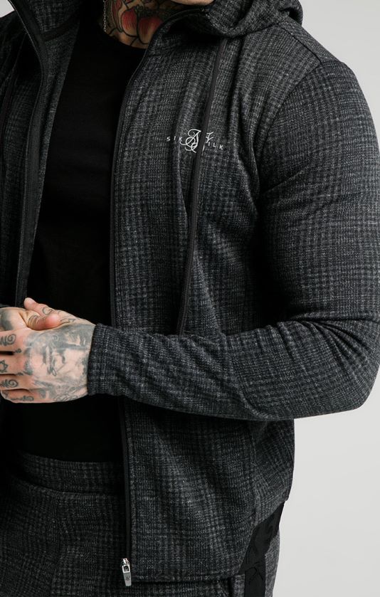 SikSilk menn tonal check agility hettegenser med glidelås - grå V8JH48451 klær