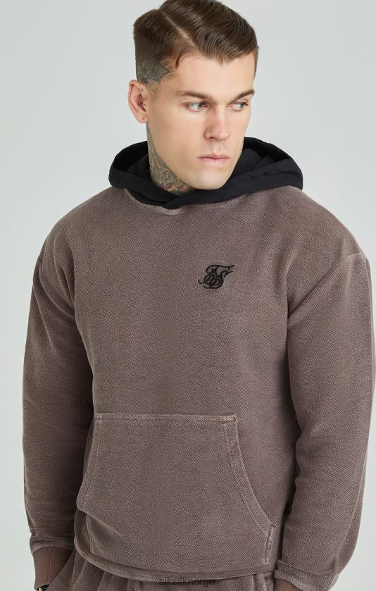 SikSilk menn vasket brun tungvekts loopback oversized hettegenser V8JH48430 klær