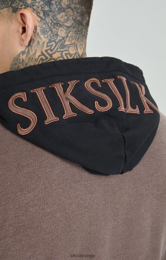 SikSilk menn vasket brun tungvekts loopback oversized hettegenser V8JH48430 klær