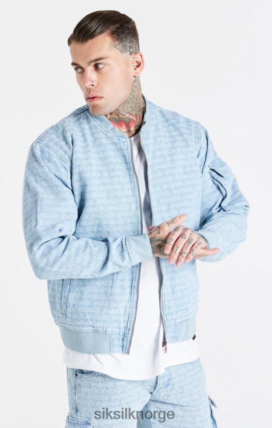 SikSilk menn blå jacquard denim bomberjakke V8JH48471 klær