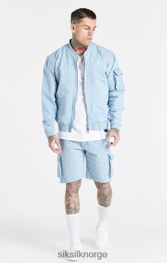 SikSilk menn blå jacquard denim bomberjakke V8JH48471 klær
