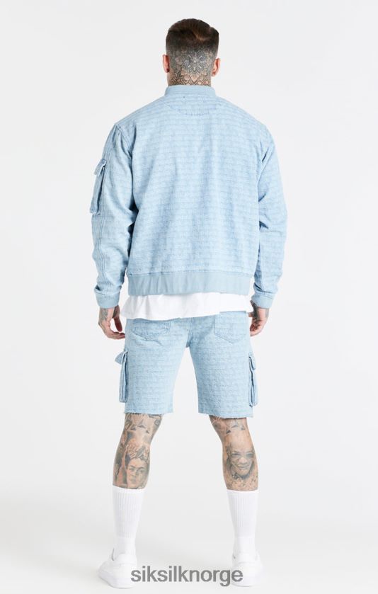 SikSilk menn blå jacquard denim bomberjakke V8JH48471 klær