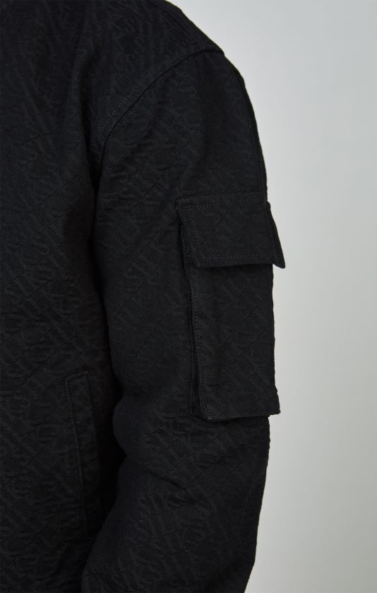 SikSilk menn svart repeat logo denim bomberjakke V8JH48491 klær