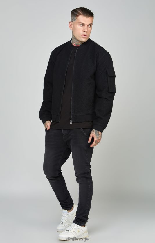 SikSilk menn svart repeat logo denim bomberjakke V8JH48491 klær