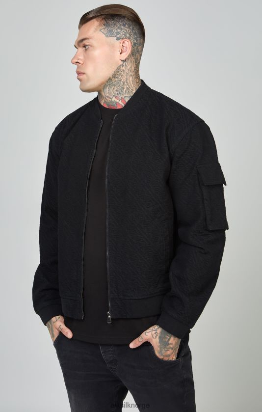SikSilk menn svart repeat logo denim bomberjakke V8JH48491 klær