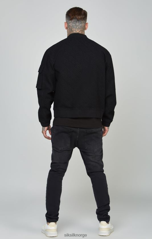 SikSilk menn svart repeat logo denim bomberjakke V8JH48491 klær